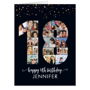 18th Birthday Number 18 Custom Photo Collage Black Card
