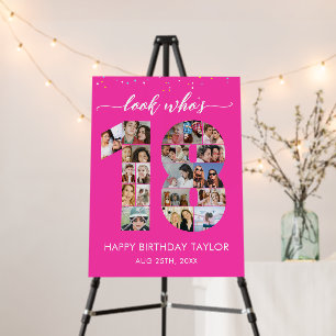 18th Birthday Number 18 Custom Photo Collage Pink Foam Board