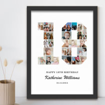 18th Birthday Number 18 Custom Photo Collage Poster