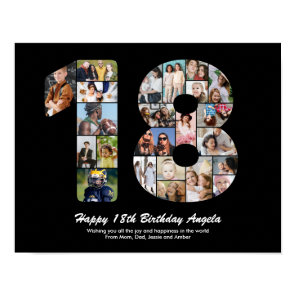 18th Birthday Number 18 Custom Photo Collage Poster