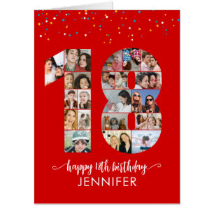 18th Birthday Number 18 Custom Photo Collage Red Card