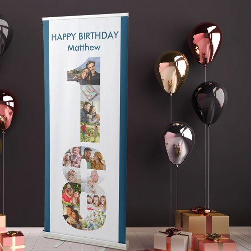 18th Birthday Number 18 Photo Collage Retractable Banner