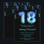 18th Birthday Ocean Balloons with Confetti Invitation<br><div class="desc">This elegant and glamorous birthday invitation features the number 18 in ocean print with blue and green confetti. The text combines handwritten script and modern sans serif fonts for a classy and sophisticated look.</div>