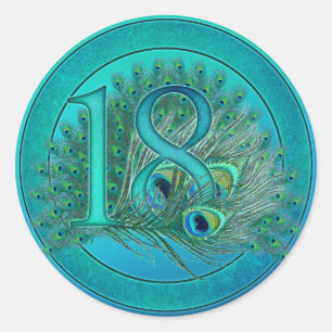 18th birthday or anniversary peacock numbers classic round sticker