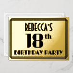 [ Thumbnail: 18th Birthday Party: Art Deco Look “18” and Name Invitation ]