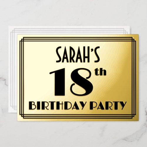 18th Birthday Party  Art Deco Look 18  Name Foil Invitation