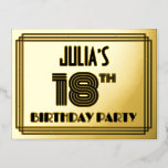 [ Thumbnail: 18th Birthday Party ~ Art Deco Style “18” + Name Postcard ]