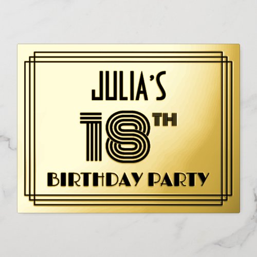 18th Birthday Party  Art Deco Style 18  Name Foil Invitation Postcard