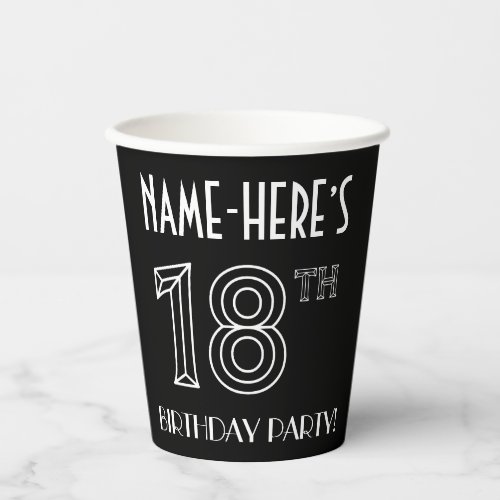 18th Birthday Party Art Deco Style  Custom Name Paper Cups