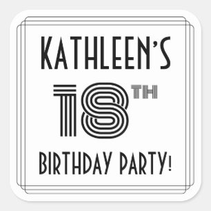 18th Birthday Party: Art Deco Style + Custom Name Square Sticker