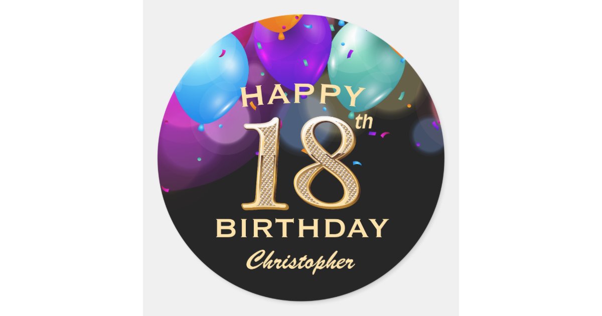 18th Birthday Party Black and Gold Balloons Classic Round Sticker | Zazzle