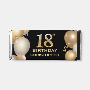 18th Birthday Party Black and Gold Balloons Hershey Bar Favors