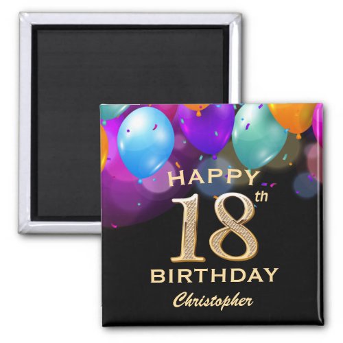 18th Birthday Party Black and Gold Balloons Magnet