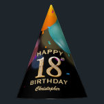 18th Birthday Party Black and Gold Party Hat<br><div class="desc">18th Birthday Party Black and Gold Colorful Balloons and Confetti Paper Plates. For further customization,  please click the "Customize it" button and use our design tool to modify this template.</div>