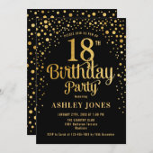 18th Birthday Party - Black & Gold Invitation (Front/Back)