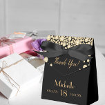 18th birthday party black gold thank you name favor boxes<br><div class="desc">An elegant and glamorous 18th birthday favor box. Black backdrop and golden colored faux diamonds. With the text: Thank You!  Templates for a name,  date of birth and date of anniversary and age number. Golden letters.</div>