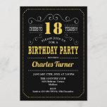 18th Birthday Party - Black Gold White Invitation<br><div class="desc">18th Birthday Party Invitation.
Elegant black,  gold white retro design with chalkboard pattern and script font. Cheers to 18 years! Message me if you need further customization.</div>