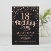 18th Birthday Party - Black & Rose Gold Invitation (Standing Front)