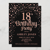 18th Birthday Party - Black & Rose Gold Invitation (Front/Back)