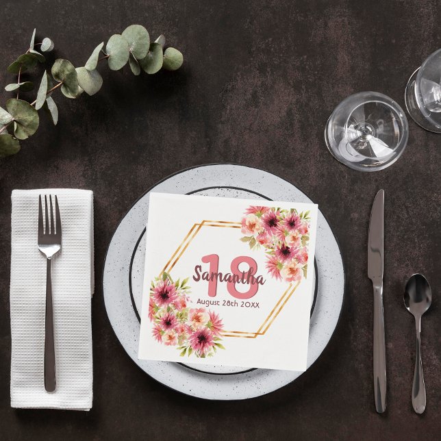 18th birthday party blush pink floral geometric napkins (Creator Uploaded)