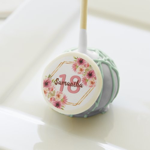 18th birthday party blush pink florals name cake pops