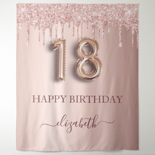 18th birthday party blush pink rose gold glitter tapestry
