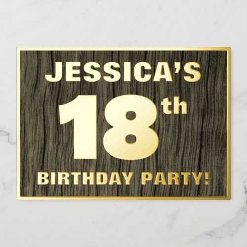 18th Birthday Party Bold Faux Wood Grain Pattern Foil Invitation