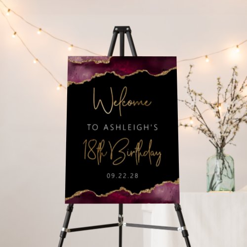 18th Birthday Party Burgundy Gold Agate Welcome Foam Board