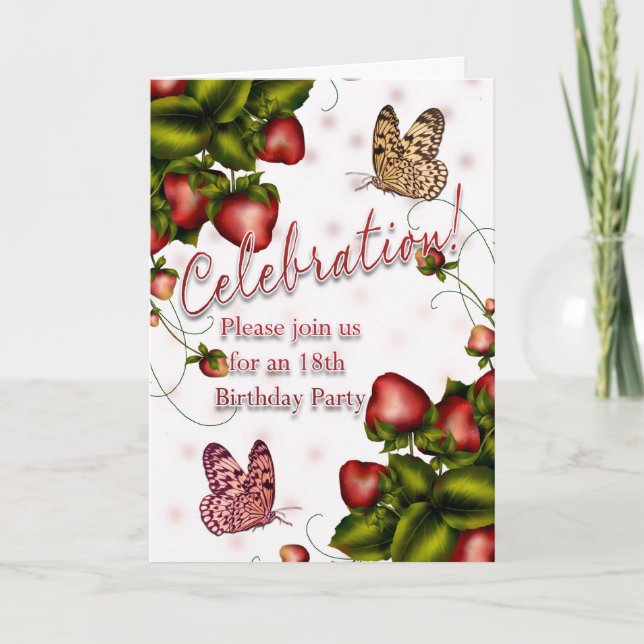 18th Birthday Party - Butterfly And Strawberry Inv Invitation (Front)