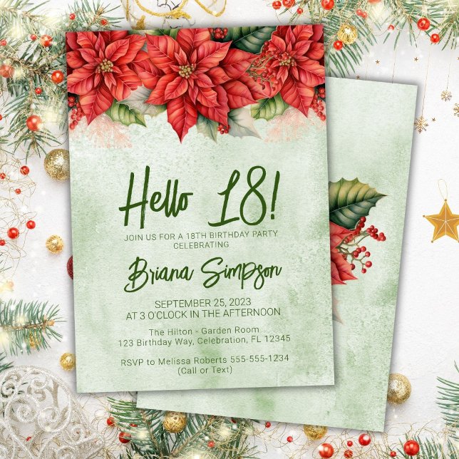 18th Birthday Party Christmas Poinsettia Floral Invitation (Creator Uploaded)