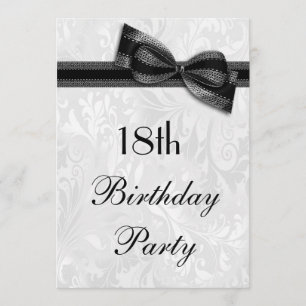 18th Birthday Party Damask and Faux Bow Invitation