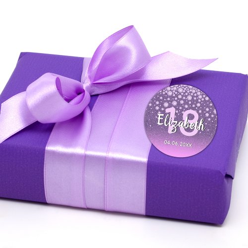 18th birthday party diamonds glitter purple pink classic round sticker