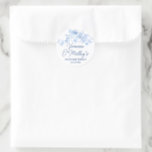 18th Birthday Party Dusty Blue Rose Floral Custom Classic Round Sticker<br><div class="desc">Add a personal touch your birthday party favor bags and envelopes with these custom blue floral stickers.</div>