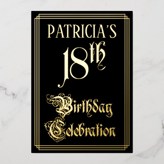 18th Birthday Party — Fancy Script & Custom Name Foil Invitation (Front)