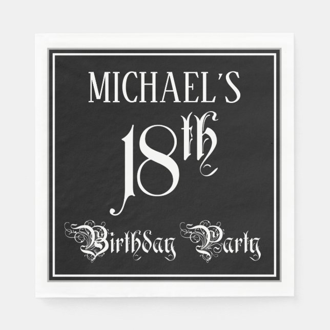 18th Birthday Party — Fancy Script + Custom Name Napkins (Front)