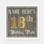 [ Thumbnail: 18th Birthday Party — Faux Gold & Faux Wood Looks Napkins ]