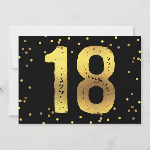 18th Birthday Party Faux Gold Foil Confetti Black Invitation