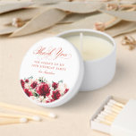 18th Birthday Party Floral Personalized Thank You Mini Candle Favors<br><div class="desc">Thank your guests for coming to your 18th birthday party with this personalized mini candle favor. It features a watercolor red rose and pink peony floral border along the bottom. Dark green leaves give it a rustic botanical vibe. Thank you is written in a beautiful classic script. Two lines let...</div>