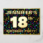 [ Thumbnail: 18th Birthday Party — Fun, Colorful Stars Pattern Invitation ]