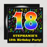[ Thumbnail: 18th Birthday Party: Fun Music Symbols, Rainbow 18 Invitation ]