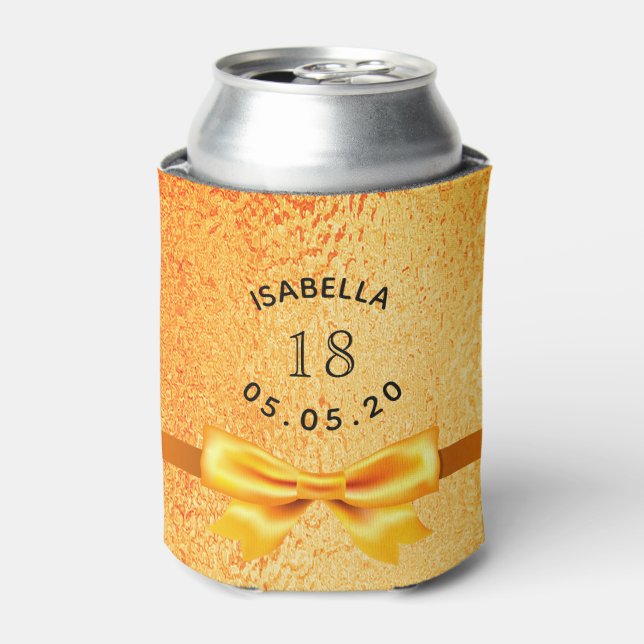 18th birthday party gold elegant bow can cooler (Can Front)