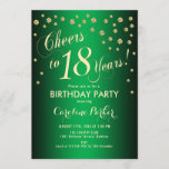 18th Birthday Party - Gold Green Invitation<br><div class="desc">18th Birthday Party Invitation
Elegant design with faux glitter gold and and green. Features stylish script font and confetti. Cheers to 18 Years!</div>