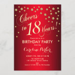 18th Birthday Party - Gold Red Invitation<br><div class="desc">18th Birthday Party Invitation
Elegant design with faux glitter gold and and dark red. Cheers to 18 Years!</div>