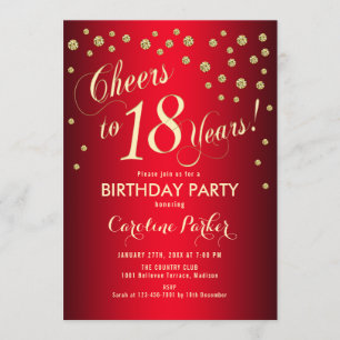 18th Birthday Party - Gold Red Invitation
