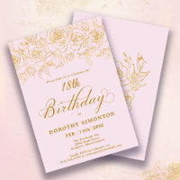 18th Birthday Party Gold Rose Floral Blush Pink