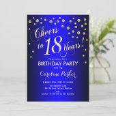 18th Birthday Party - Gold Royal Blue Invitation (Standing Front)