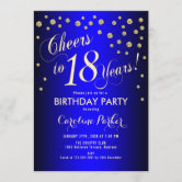 Blue Gold Glitter 18th Birthday Party Invitation | Zazzle