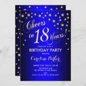18th Birthday Party - Gold Royal Blue Invitation (Front/Back)