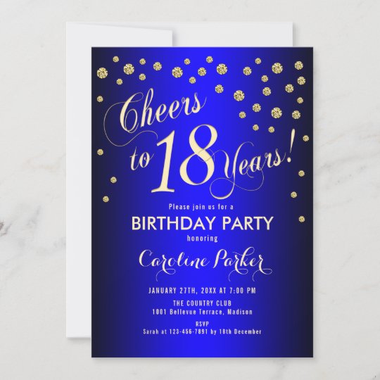 18th Birthday Party - Gold Royal Blue Invitation | Zazzle.com