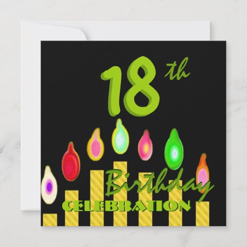18th Birthday Party Green Gold Candles W1188 Invitation